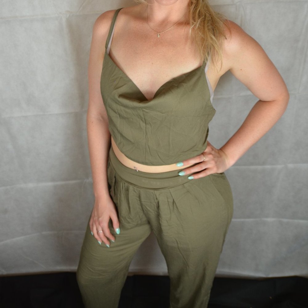Crisscross Back Cropped Top and Pants Set